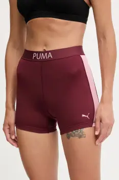 Puma pantaloni scurti de antrenament culoarea bordo, neted, medium waist, 526680 imagine