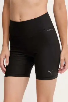 Puma pantaloni scurti de antrenament culoarea negru, uni, high waist, 527454 imagine