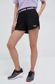 Puma pantaloni scurti de antrenament Train All Day culoarea negru, cu imprimeu, high waist imagine