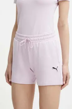 Puma pantaloni scurti din bumbac BETTER ESSENTIALS culoarea roz, neted, high waist, 680974 imagine