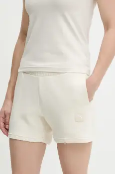 Puma pantaloni scurti din bumbac culoarea bej, uni, high waist, 685020 imagine