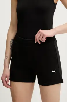 Puma pantaloni scurti din bumbac culoarea negru, uni, high waist, 685020 imagine