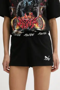 Puma pantaloni scurti din bumbac PUMA x A$AP ROCKY culoarea negru, cu imprimeu, high waist, 635071 imagine