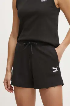 Puma pantaloni scurti femei, culoarea negru, cu imprimeu, high waist, 624254 imagine