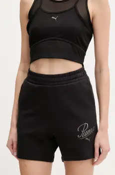 Puma pantaloni scurti femei, culoarea negru, cu imprimeu, high waist, 684984 imagine