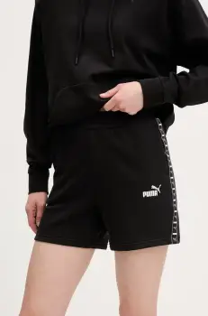 Puma pantaloni scurti femei, culoarea negru, cu imprimeu, high waist, 685012 imagine