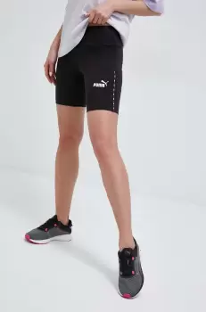 Puma pantaloni scurti femei, culoarea negru, cu imprimeu, high waist imagine
