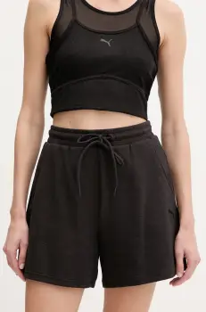 Puma pantaloni scurti femei, culoarea negru, neted, high waist, 685062 imagine