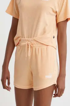 Puma pantaloni scurti femei, culoarea portocaliu, neted, high waist, 677946 imagine