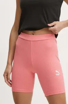 Puma pantaloni scurti femei, culoarea roz, cu imprimeu, high waist, 624267 imagine