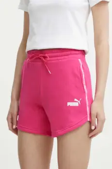 Puma pantaloni scurti femei, culoarea roz, cu imprimeu, high waist, 677924 imagine