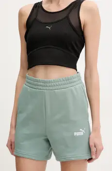Puma pantaloni scurti femei, culoarea verde, neted, high waist, 682441 imagine