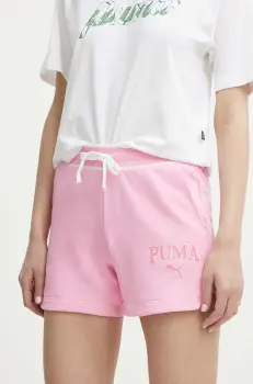 Puma pantaloni scurti SQUAD femei, culoarea roz, cu imprimeu, high waist, 678704 imagine