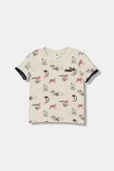 Puma tricou de bumbac pentru copii LITTLE RUNNERS AOP Tee PS culoarea bej, cu imprimeu, 688476 imagine