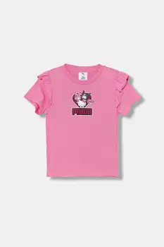 Puma tricou de bumbac pentru copii PUMA X HELLO KITTY & FRIENDS Ruffle Tee culoarea roz, 632386 imagine