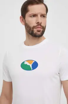 Puma tricou din bumbac barbati, culoarea alb, cu imprimeu, 680183 imagine