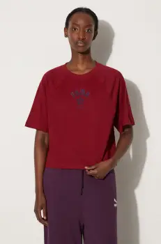 Puma tricou din bumbac Classics Play Paris Relaxed Tee femei, culoarea bordo, 626808 imagine