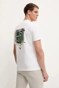 Puma tricou din bumbac culoarea alb, cu imprimeu, 629628 imagine