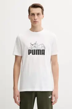 Puma tricou din bumbac culoarea alb, cu imprimeu, 632087 imagine