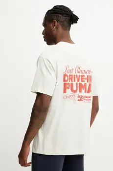 Puma tricou din bumbac culoarea bej, cu imprimeu, 629633 imagine