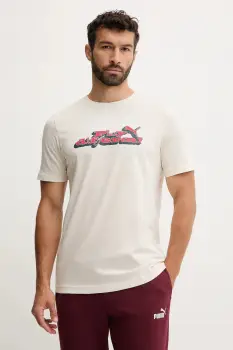 Puma tricou din bumbac culoarea bej, cu imprimeu, 632111 imagine