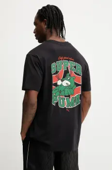 Puma tricou din bumbac culoarea negru, cu imprimeu, 629639 imagine