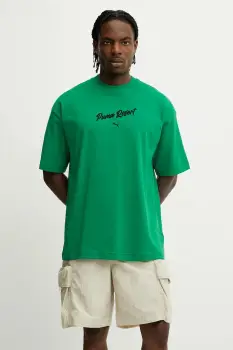 Puma tricou din bumbac culoarea verde, cu imprimeu, 629666 imagine