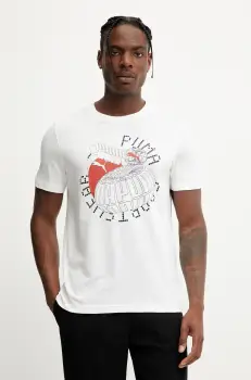 Puma tricou din bumbac GRAPHICS Execution culoarea alb, cu imprimeu, 684833 imagine