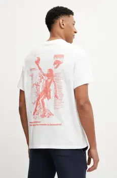 Puma tricou din bumbac The First Buckets culoarea alb, cu imprimeu, 630666 imagine