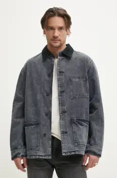 PURPLE BRAND geaca jeans WORKWEAR ROYALTIES CANVAS culoarea gri, de tranzitie, oversize, P080-WJDB125 imagine