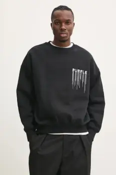 PURPLE BRAND hanorac de bumbac HWT FLEECE CREWNECK barbati, culoarea negru, cu imprimeu, P402-HBWD125 imagine