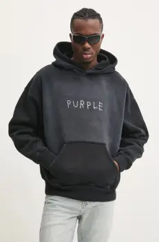 PURPLE BRAND hanorac de bumbac HWT FLEECE PO HOODY barbati, culoarea gri, cu gluga, cu imprimeu, P401-HBSS125 imagine