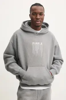 PURPLE BRAND hanorac de bumbac HWT FLEECE PO HOODY barbati, culoarea gri, cu gluga, cu imprimeu, P401-HMHT125 imagine