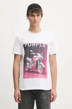 PURPLE BRAND tricou din bumbac CLEAN JERSEY SS TEE barbati, culoarea alb, cu imprimeu, P109-CBAC125 imagine