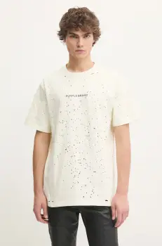 PURPLE BRAND tricou din bumbac HWT JERSEY SS TEE barbati, culoarea bej, cu imprimeu, P117-HFGT125 imagine