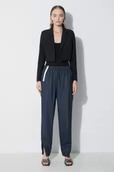 Rains pantaloni culoarea albastru marin, high waist imagine