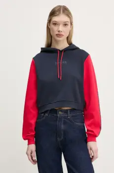 Red Bull Racing x Pepe Jeans bluza COLOUR BLOCK HOODY femei, culoarea albastru marin, cu gluga, cu imprimeu, RL580007 imagine
