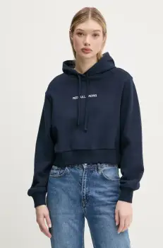 Red Bull Racing x Pepe Jeans bluza CROPPED LOGO HOODY femei, culoarea albastru marin, cu gluga, cu imprimeu, RL580008 imagine