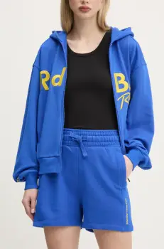 Red Bull Racing x Pepe Jeans pantaloni scurti HIGH WAISTED SHORTS femei, culoarea violet, cu imprimeu, high waist, RL800008 imagine