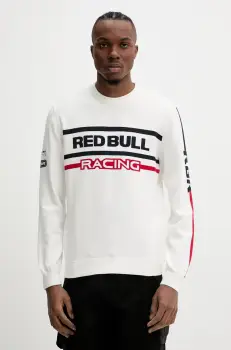 Red Bull Racing x Pepe Jeans pulover de bumbac KNITTED MOTO CREW barbati, culoarea bej, RM700011 imagine