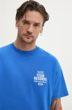 Red Bull Racing x Pepe Jeans tricou din bumbac TEAM RECORDS TEE barbati, culoarea violet, cu imprimeu, RM500010 imagine