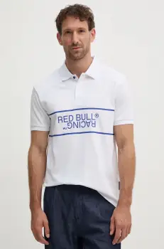 Red Bull Racing x Pepe Jeans tricou polo Red Bull Racing x Pepe Jeans barbati, culoarea alb, cu imprimeu, RM540004 imagine