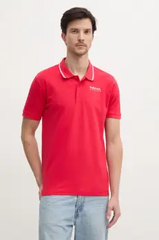 Red Bull Racing x Pepe Jeans tricou polo TIPPED LOGO POLO barbati, culoarea rosu, cu imprimeu, RM540013 imagine