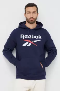 Reebok bluza barbati, culoarea albastru marin, cu gluga, cu imprimeu imagine