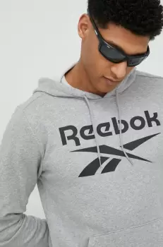 Reebok bluza barbati, culoarea gri, cu gluga, cu imprimeu imagine