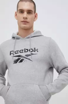 Reebok bluza barbati, culoarea gri, cu gluga, modelator imagine