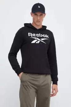 Reebok bluza barbati, culoarea negru, cu gluga, cu imprimeu imagine