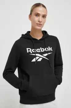 Reebok bluza femei, culoarea negru, cu gluga, cu imprimeu imagine
