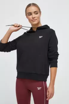 Reebok bluza femei, culoarea negru, cu gluga, neted imagine