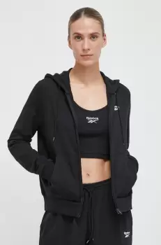 Reebok bluza femei, culoarea negru, cu gluga, neted imagine